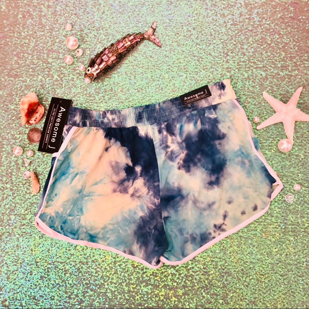 AWESOME J buttery soft tie dye blue/aqua shorts